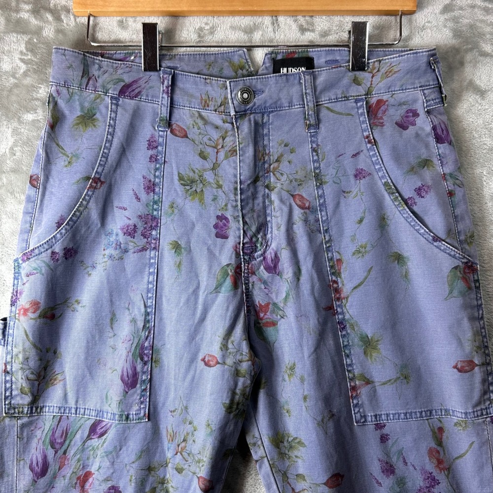 Hudson Women's Purple Floral Carpenter Ankle Jeans Size 29 Cropped Flower Denim - Picture 2 of 13